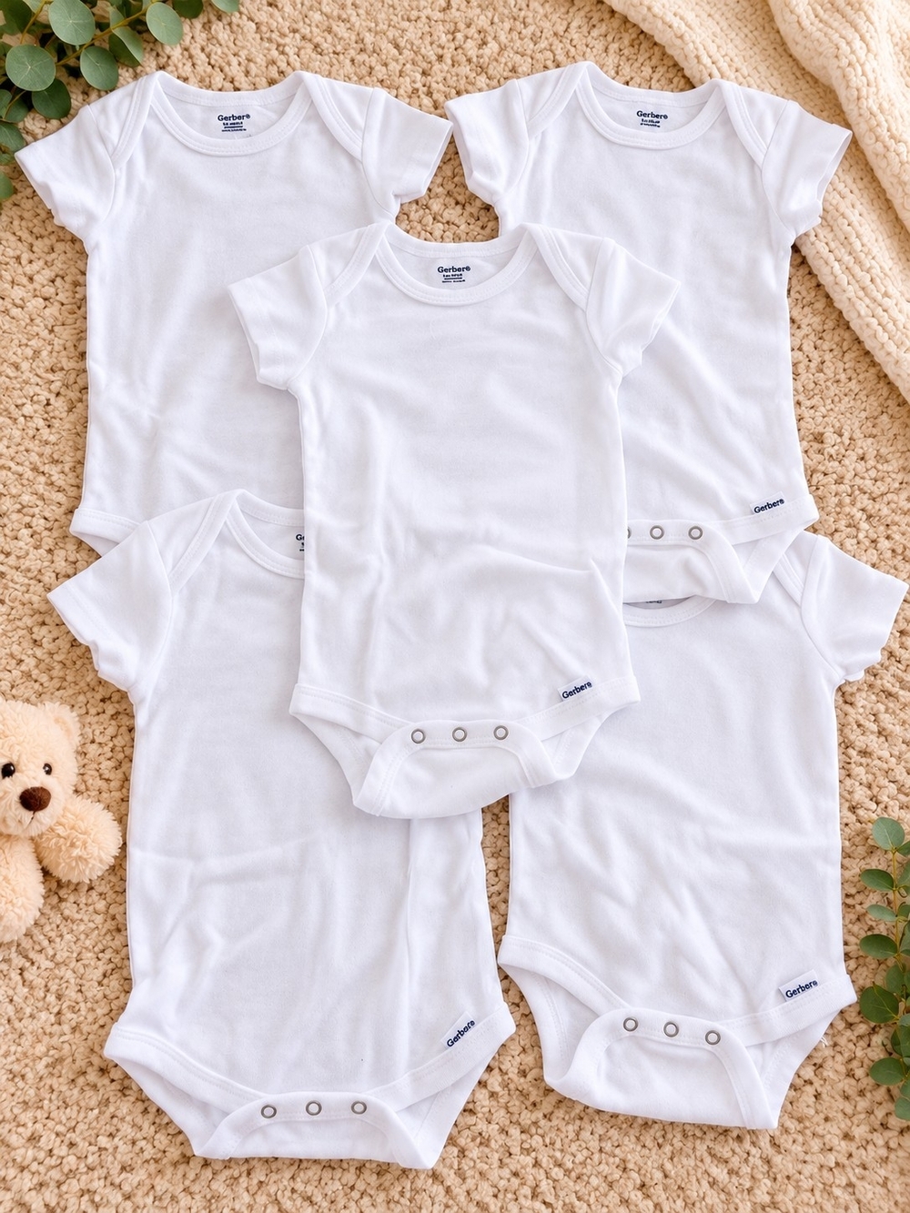 Gerber White Short-Sleeve Baby Onesie Pack - 5 Count
